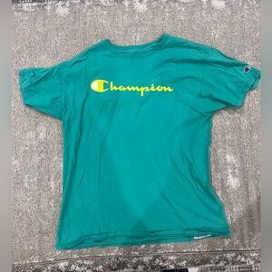 blue turqoise teal yellow champion athletic t shirt men’s large